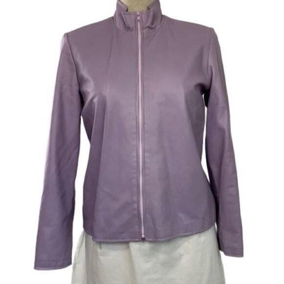 Jill Stuart Leather Front Zip Bomber Jacket - Purple, Women’s Size Small - Picture 1 of 11